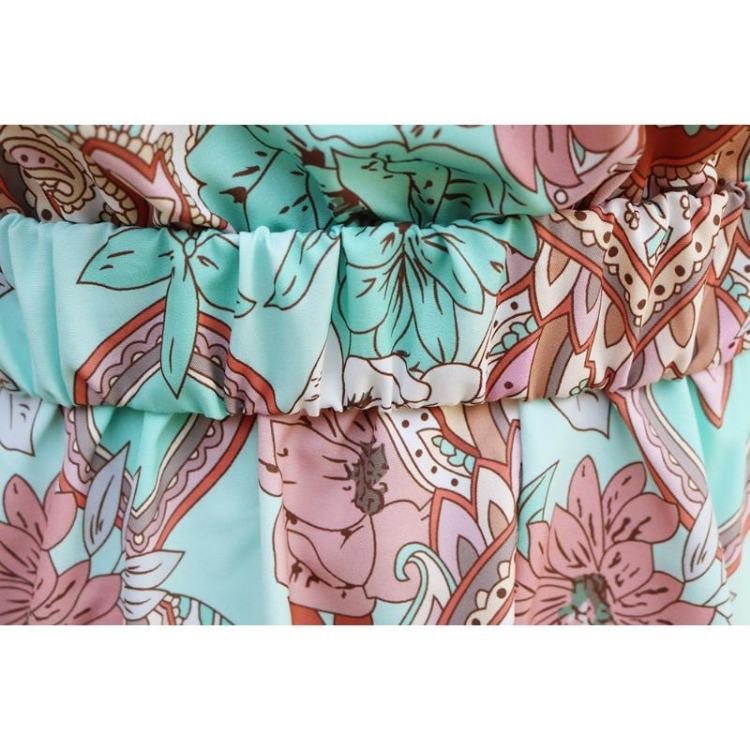 Boho Floral Print Long Dress Elegant Deep V Neck Long Sleeve High Split Swing Dress with Belt Women Beach Dresses Sexy