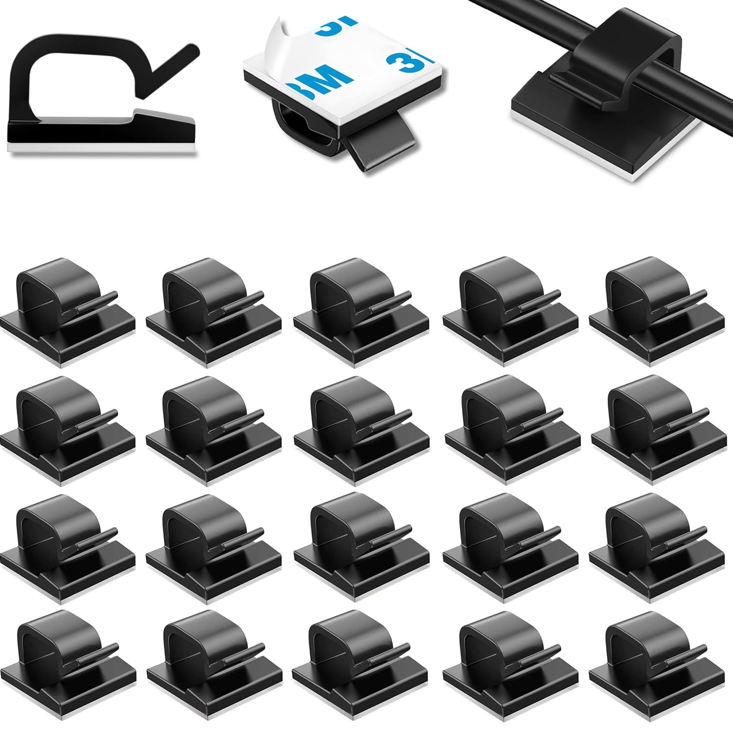 

Cable Strong Cord Wire Fixing Clip for Cable with Adhesive Small and Discreet Clips, 30-Pack, Adhesive, Removable, Holder, (Black), Cars, Desks, чорний