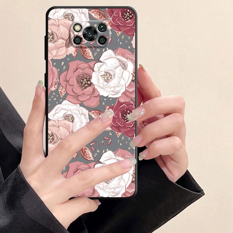 Black Soft Phone Case For Samsung Galaxy S20 S23 S21 Note 20 Ultra 10 Plus 8 9 S22 Note8 Luxury Flower Leaf Cover Funda