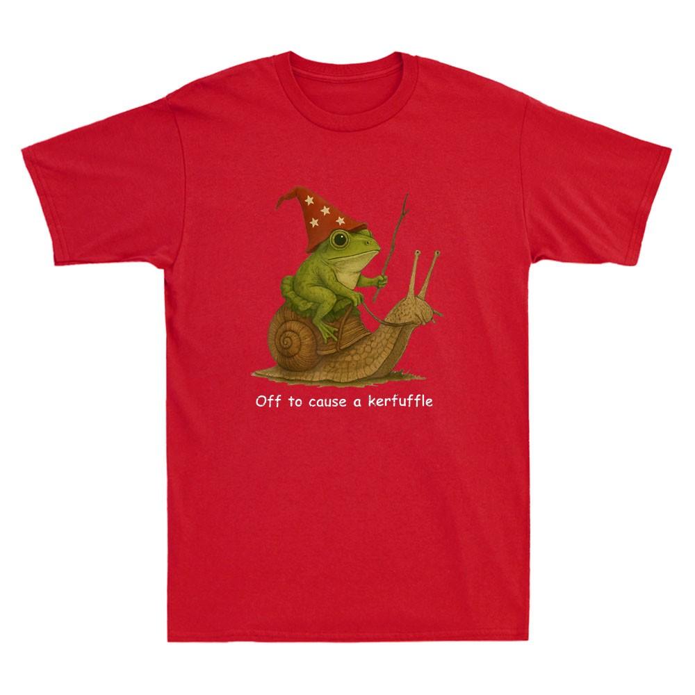 Off To Cause A Kerfuffle Funny Whimsical Frog Wizard Meme Vintage Unisexs Tshirt