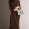 Half Turtleneck Knitted Dress for Women Solid Color Casual Knee-length Sweater Dress Mid-length Knitted Sweater for Autumn and Winter
