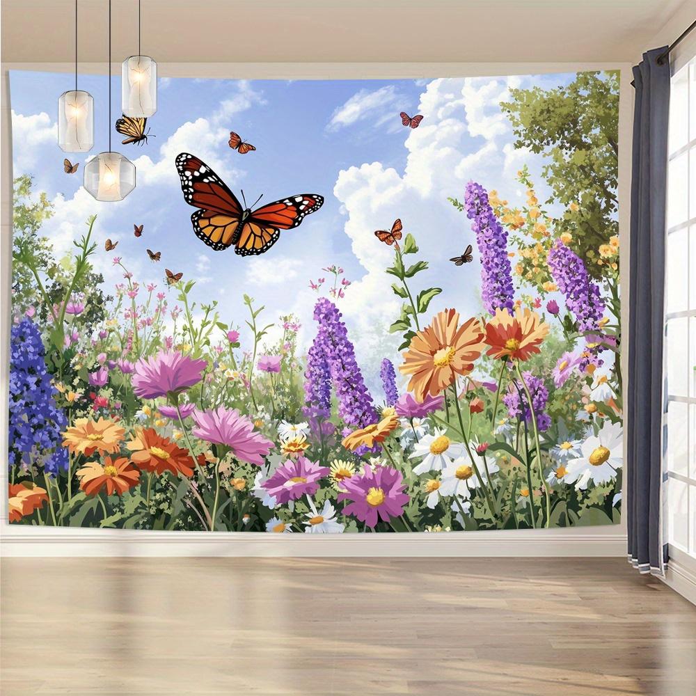 Butterfly and Flower Theme Digital printing polyester wall hanging tapestry decorative Living bedrooms Office background gift