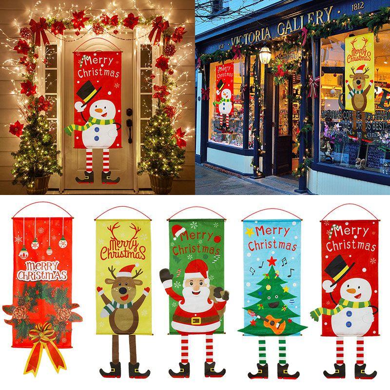 Vibrant Christmas Porch Door Banner Flag With Rudolf And Santa Claus