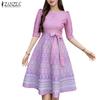 ZANZEA Robe d'été décontractée pour femme, col rond, manches courtes, imprimé patchwork