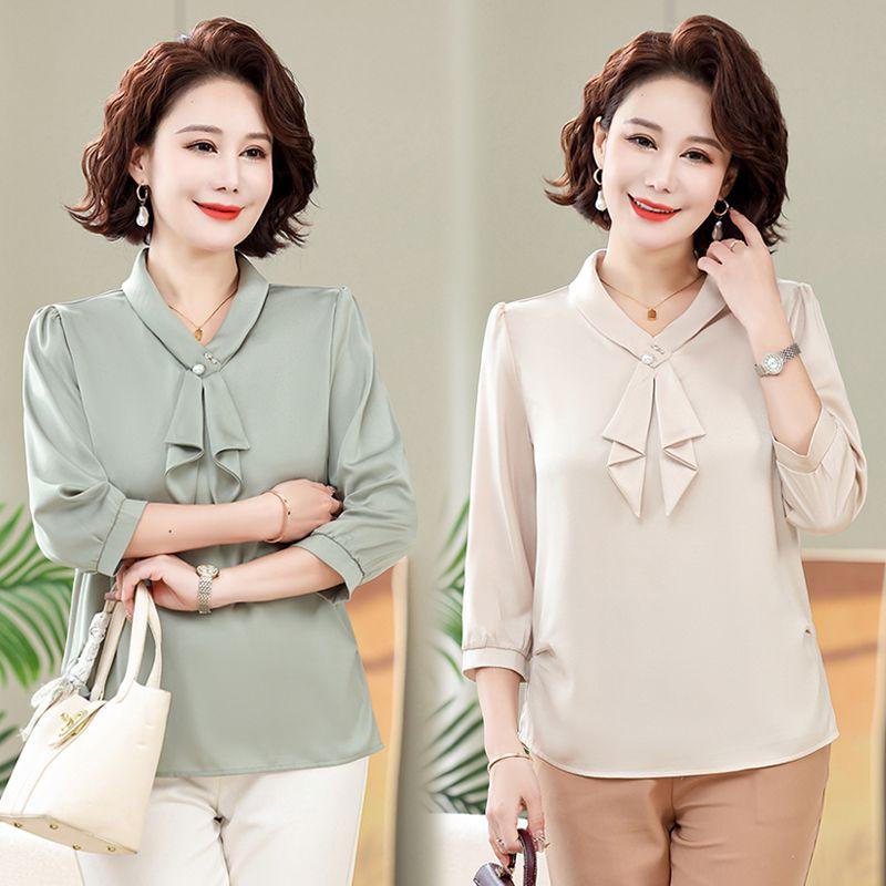 Women's Spring and Autumn Style Chiffon Shirt Loose Middle-aged and Elderly Mother's Clothing Base Shirt