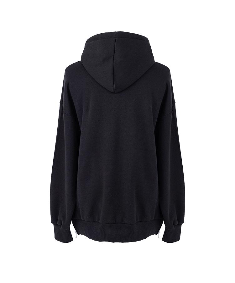 Black Stud Logo Detail Lampo Zip Hoodie