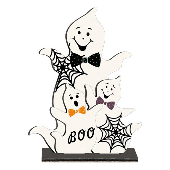 Cute Ghost Wooden Table Sign, Rustic Halloween Tiered Tray Centerpiece, Small White Ghost Sign for Party, Home, Shelf Decor