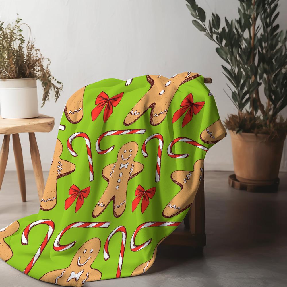 

Cozy Christmas Throw Blanket Gingerbread Man Holiday Decor Festive Flannel Soft Warm Bedspread Gift Idea Room Decor 75x90cm