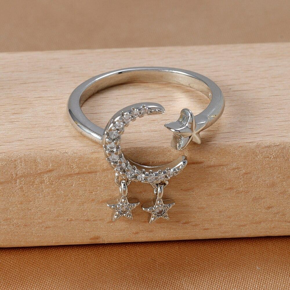 

Новый дизайн, открытое кольцо со звездой и луной из циркона для женщин, роскошное модное кольцо на палец из нержавеющей стали, корейские ювелирные изделия, сексуальное кольцо для девочек