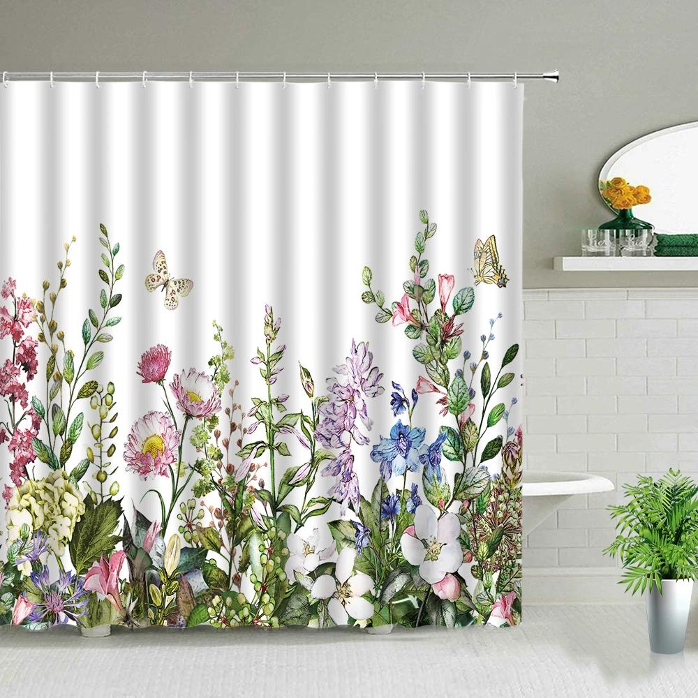 Plant Series Shower Curtain Bathroom Waterproof Polyester Fabric Cloth Curtain Dandelion Flower Print Bathtub Decor With Hooks