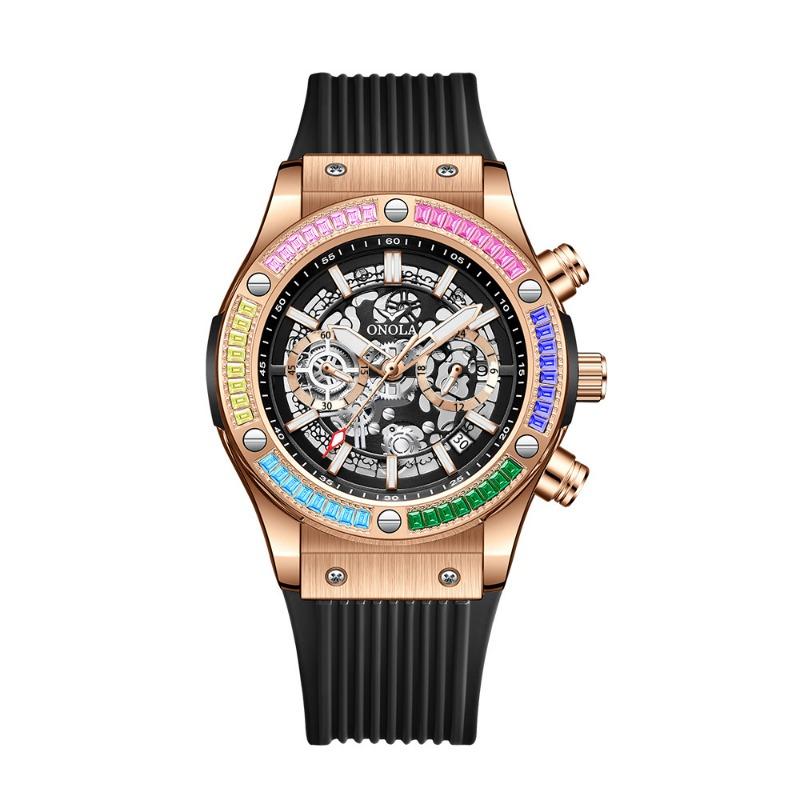 Fashion Top Brand New Rainbow Diamond Multifunctional Quartz Watch Men's Waterproof Tape Luminous Men's Wristwatch