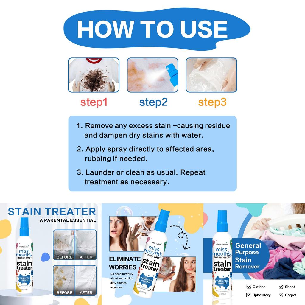 Messy Eater Multifunction Stain Cleaner For Clothing And Furniture Spot Removal Spray