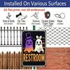 2D Flat, Halloween Restroom Sign - Cute Ghosts with Top Hat & Bow - Rustic Aluminum Bathroom Decor - 8x12 Inches - for Haunted House, Party, Home