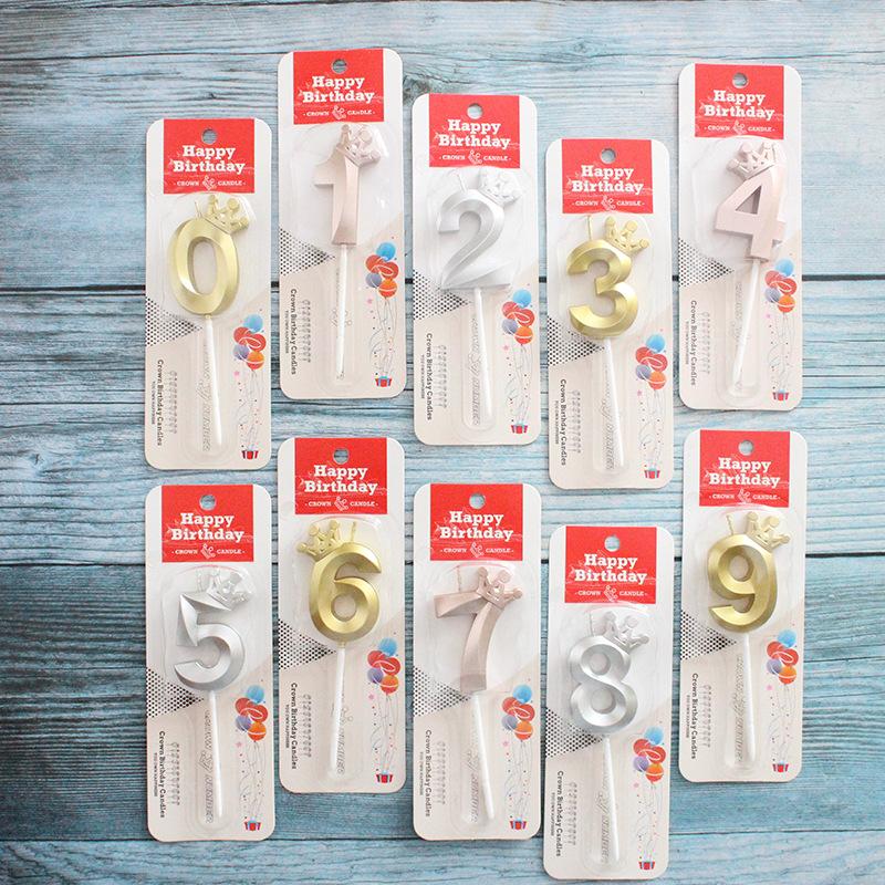 

Новые свечи для торта ко дню рождения в виде короны с цифрами 0-9, цветные свечи-короны для десертного стола на вечеринке в честь одного года Shell Crown Digital Candle Rose Gold 9