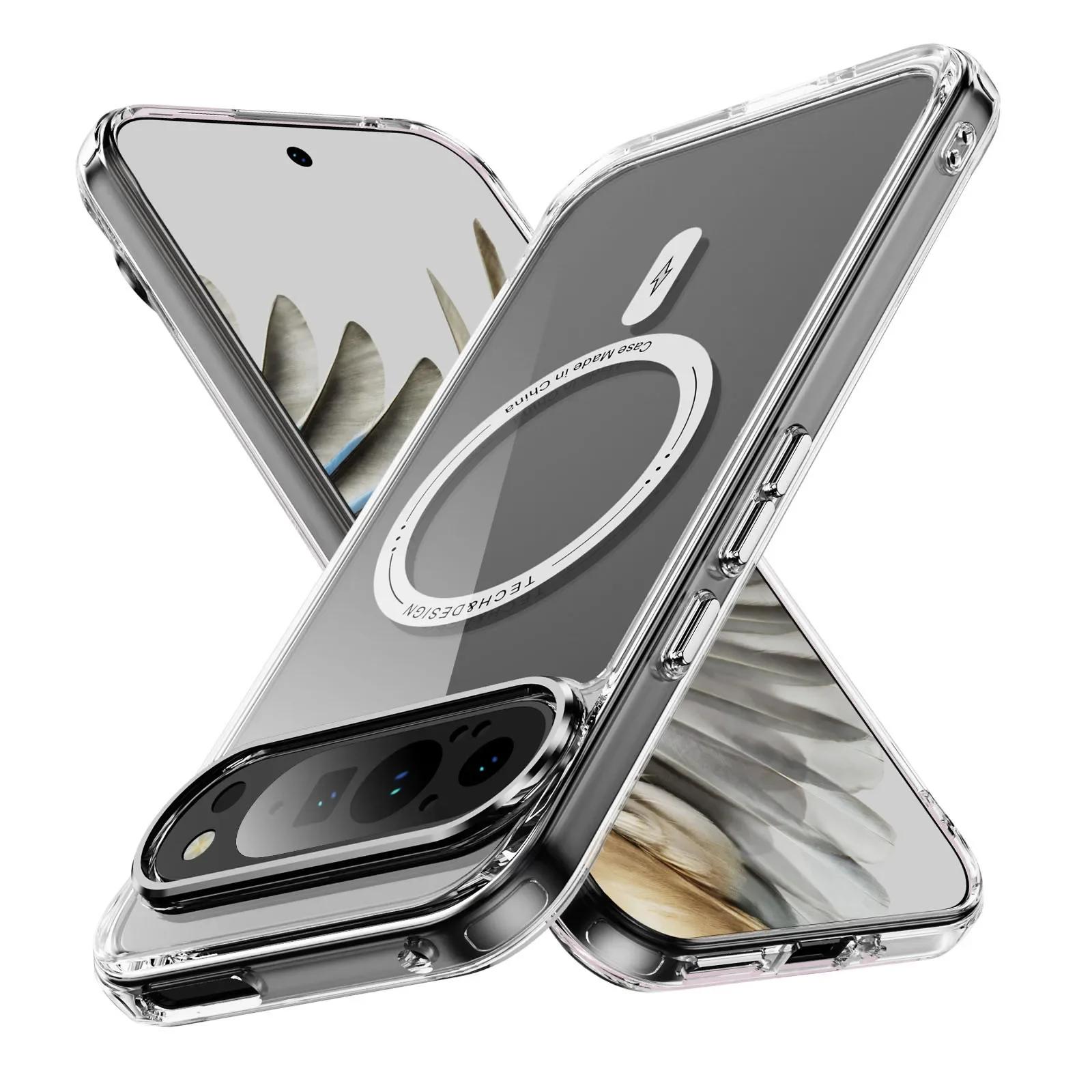 

Роскошный прозрачный чехол Magsafe для телефона Google Pixel 9 Pro XL 8 Pro 8A, прозрачный магнитный беспроводной зарядный чехол, ударопрочный защитный чехол Pixel 8 белый