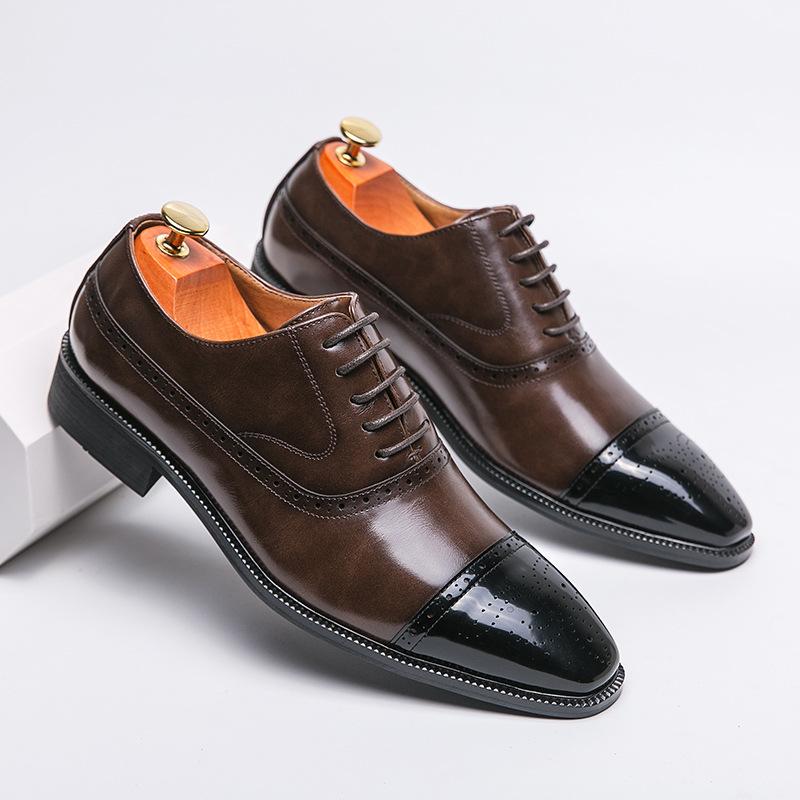 

Модные мужские броги Four Seasons Formal Brogues, дышащие, повседневные, осветляющие, мужские туфли, кожаные туфли для парикмахеров, свадебные туфли D484 46 коричневый