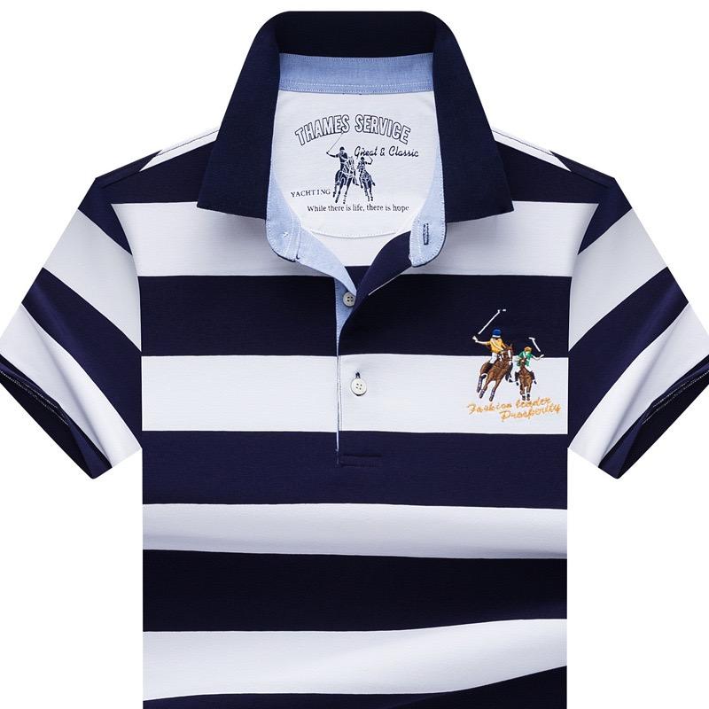 TrendHub Striped Polo Shirt Men Short Sleeve Business Casual Polo Shirt Gent Slim Fit Cotton Breathable Fashion Polo