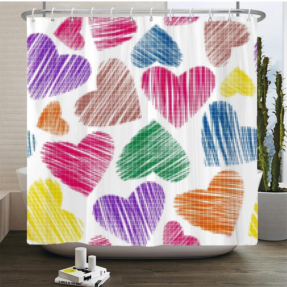 

Шторка для душа с сердечками любви Романтическая красная розовая Сексуальные губы Водонепроницаемый принт Узор с сердечками Декор для ванной комнаты и ванны Ткань с крючками W90xH180cm