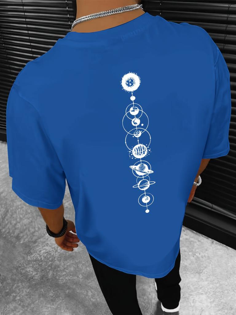Planet Graphic Print Men's Creative Top, Casual Short Sleeve Crew Neck T-shirt, Men's Clothing For Summer Outdoor