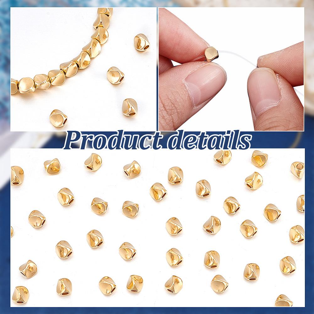 50Pcs Brass Spacer Beads, Long-Lasting Plated, Triangle, Real 24K Gold Plated, 4.5x4.5mm, Hole: 1.8mm