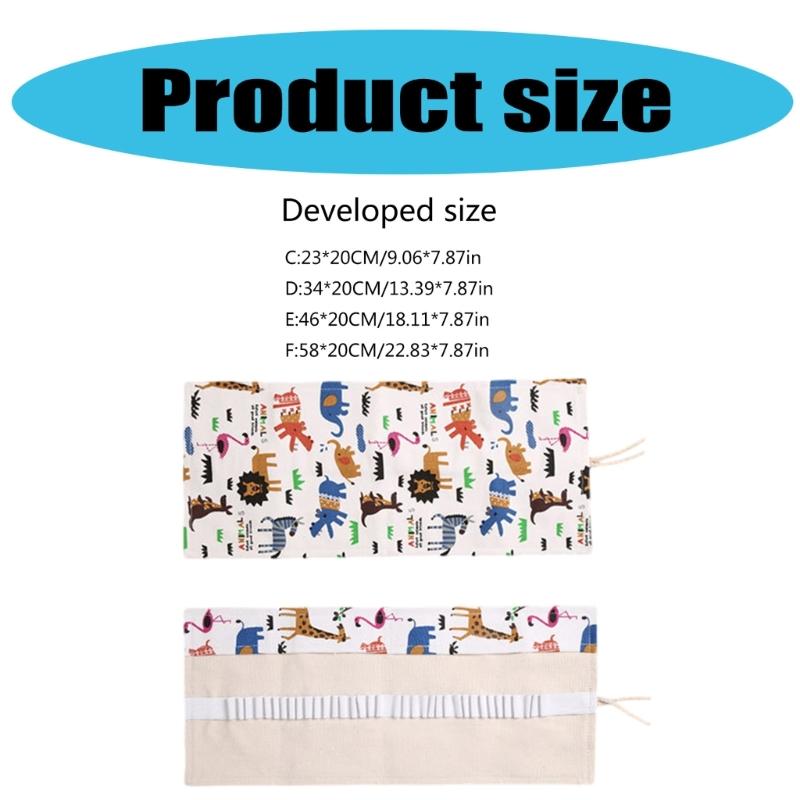 12/24/36/48 Holes Multifunctional Pencil Bag Canvas Pencil Case Lovely Animal Pencil Roll Canvas Pencil Wrap for Artists