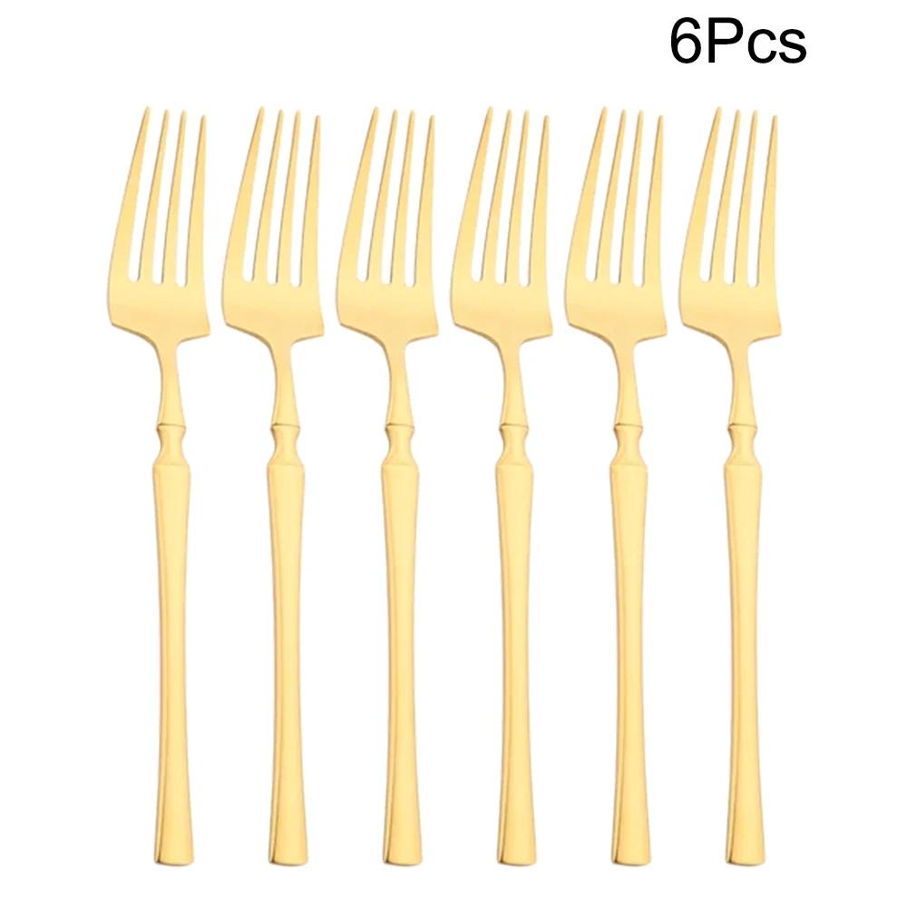 6Pcs Mirror Dinner Forks Cutlery Blakc Stainless Steel Fork Flatware Kitchen Silverware Western Dinnerware Restaurant Fork Set