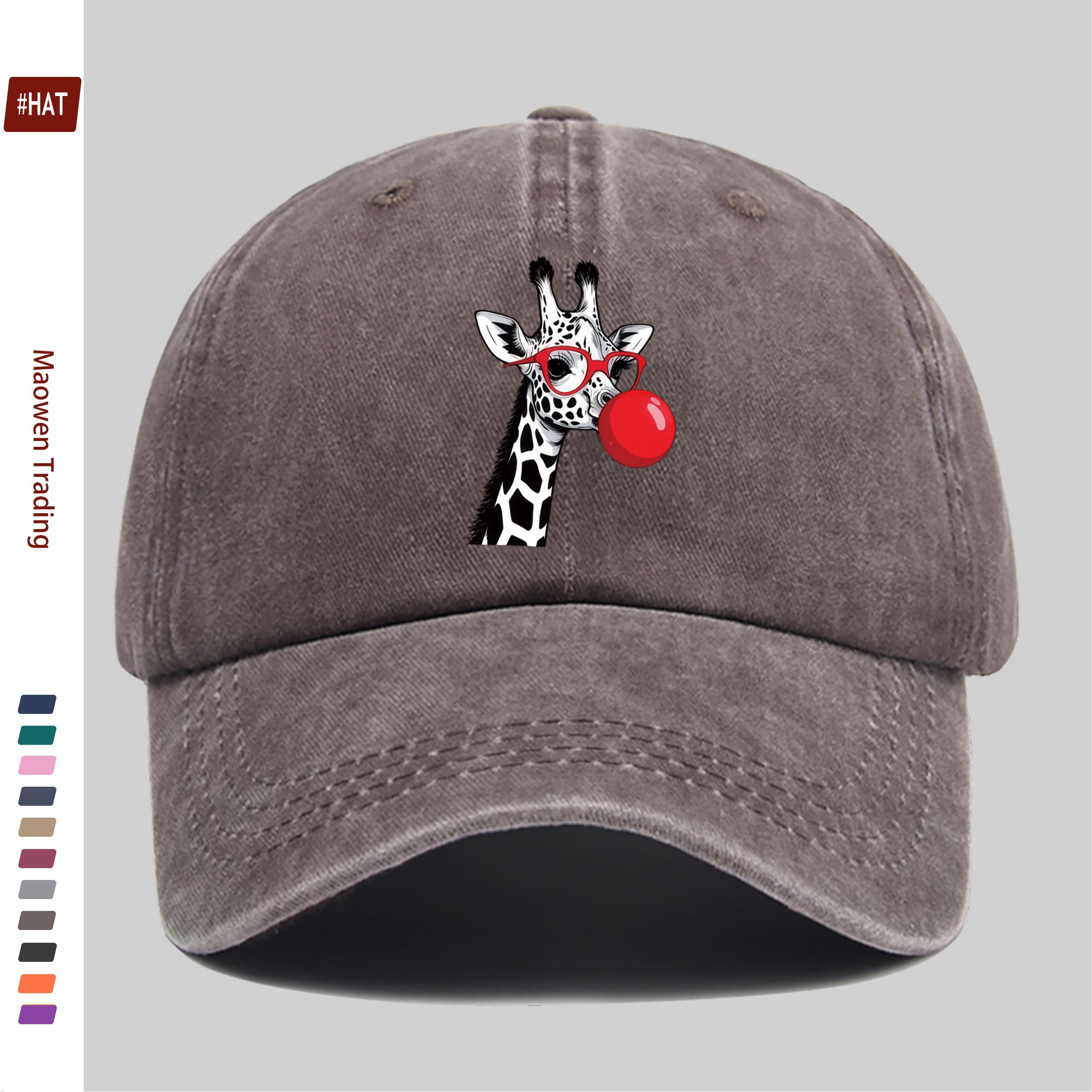 pc Giraffe with Red Glasses Blowing Bubblegum Printed Baseball Cap Suitable for Daily Wear Design Pattern Sun Hat Vacation Pa 1pc