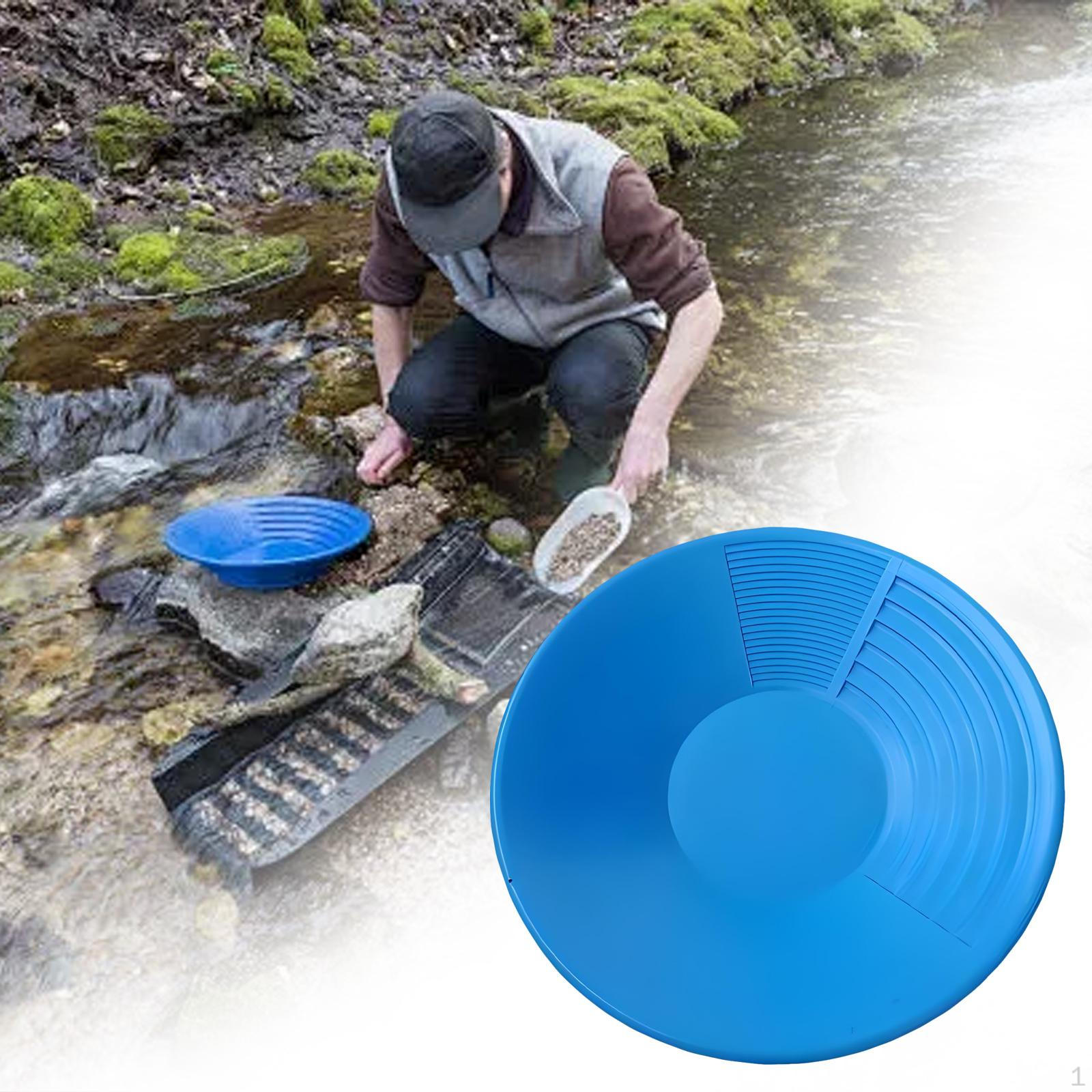 

Gold Panning Pan Double Riffles Collection Bends Basin for Easier Mining синий