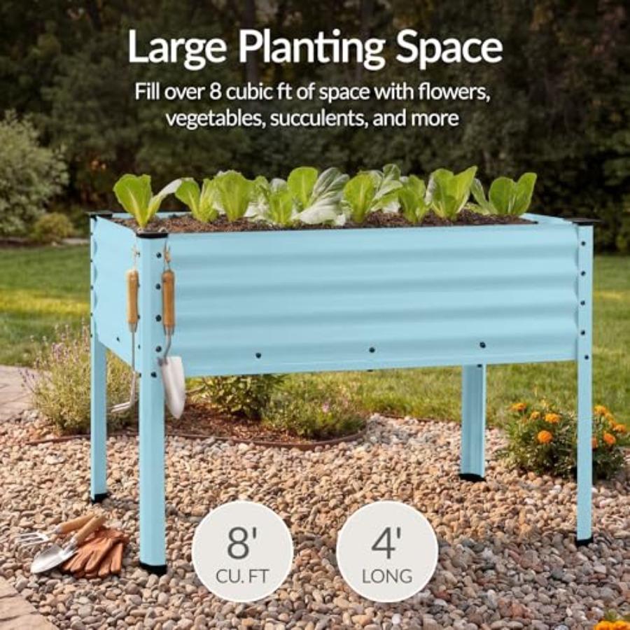 48x24x30in Galvanized Raised Garden Bed Metal Elevated Planter Box Vegetable Garden for Backyard Patio Balcony - Mist Blue