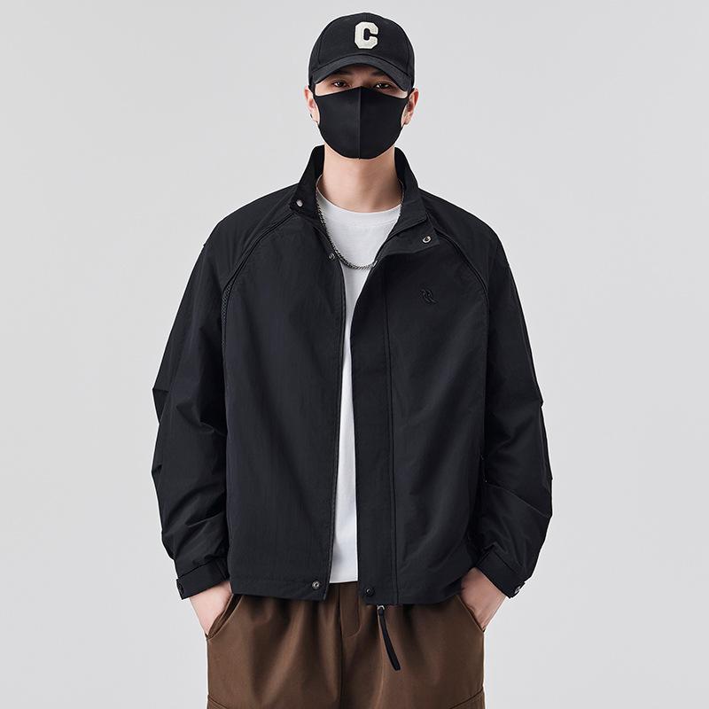 Spring Men'S Trendy Brand Embroidery Splicing Breathable Mesh Stand-Up Collar Jacket Couple With The Same Style Outdoor Versatile Leisure