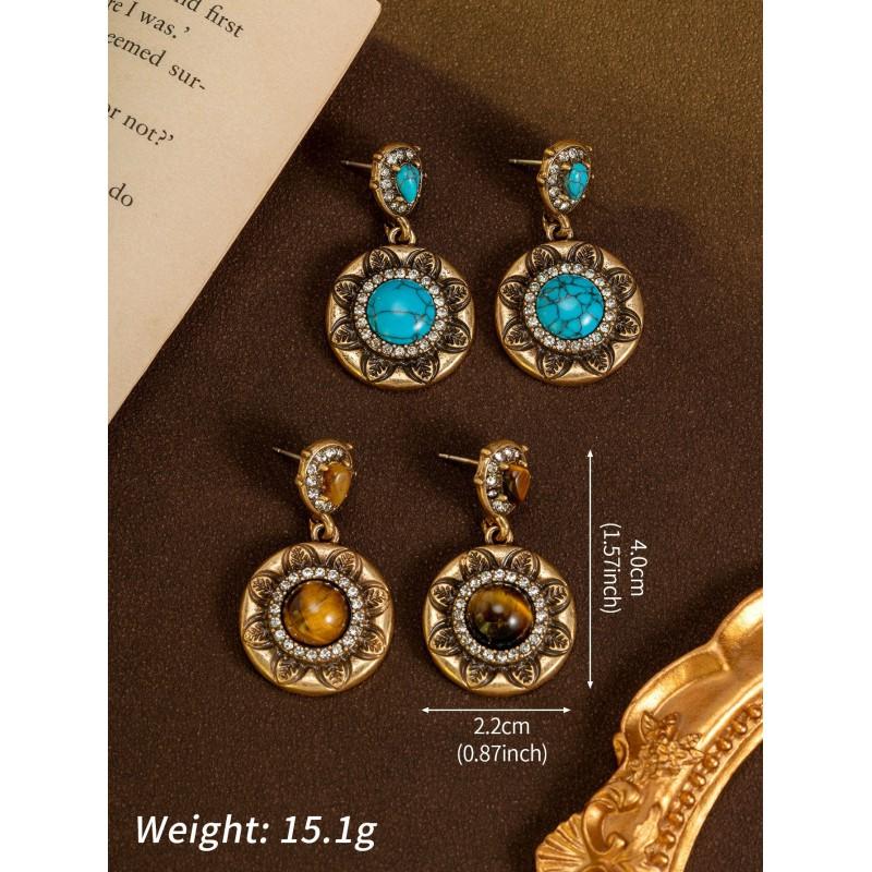 Vintage Sunflower Earrings With Palace Style Personalized Medieval High End Set Turquoise