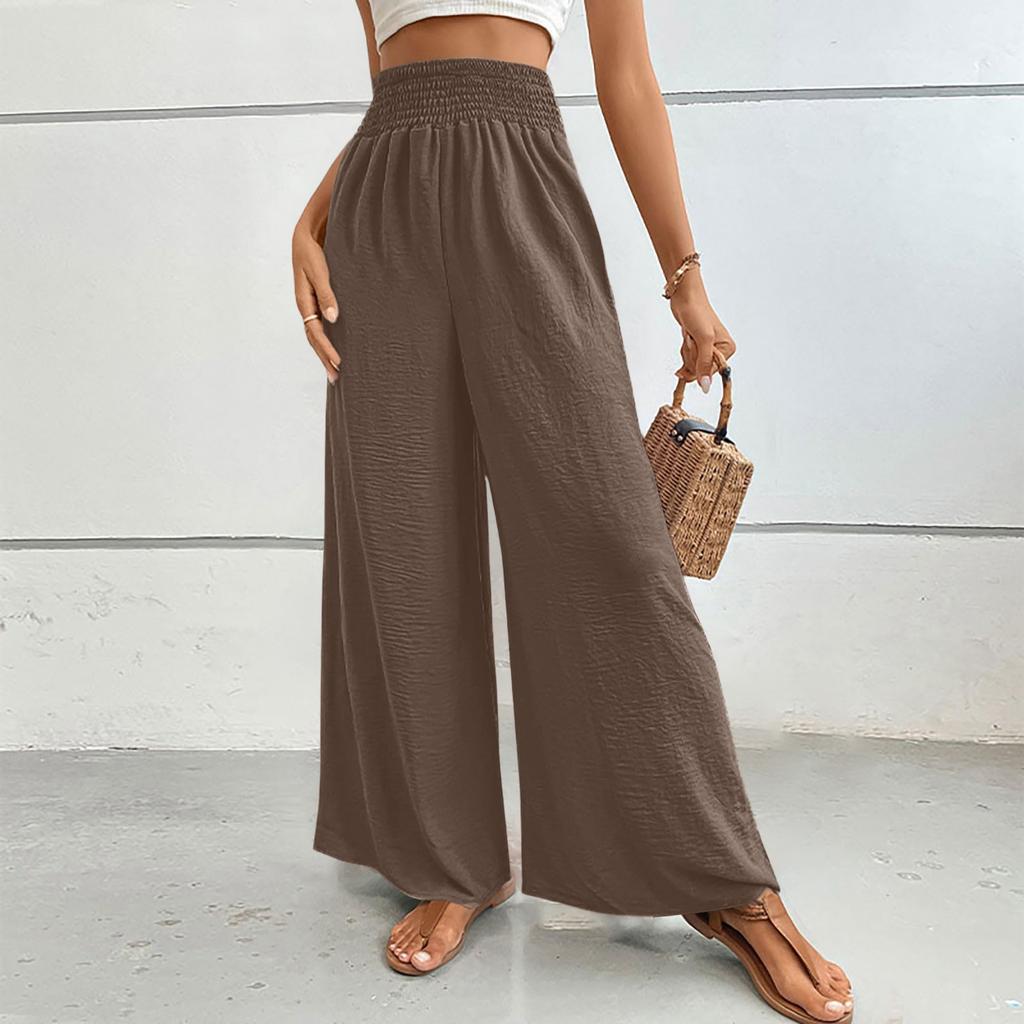 Women's Fashion Holiday Trousers Casual Tight Waist Wide Leg Pants