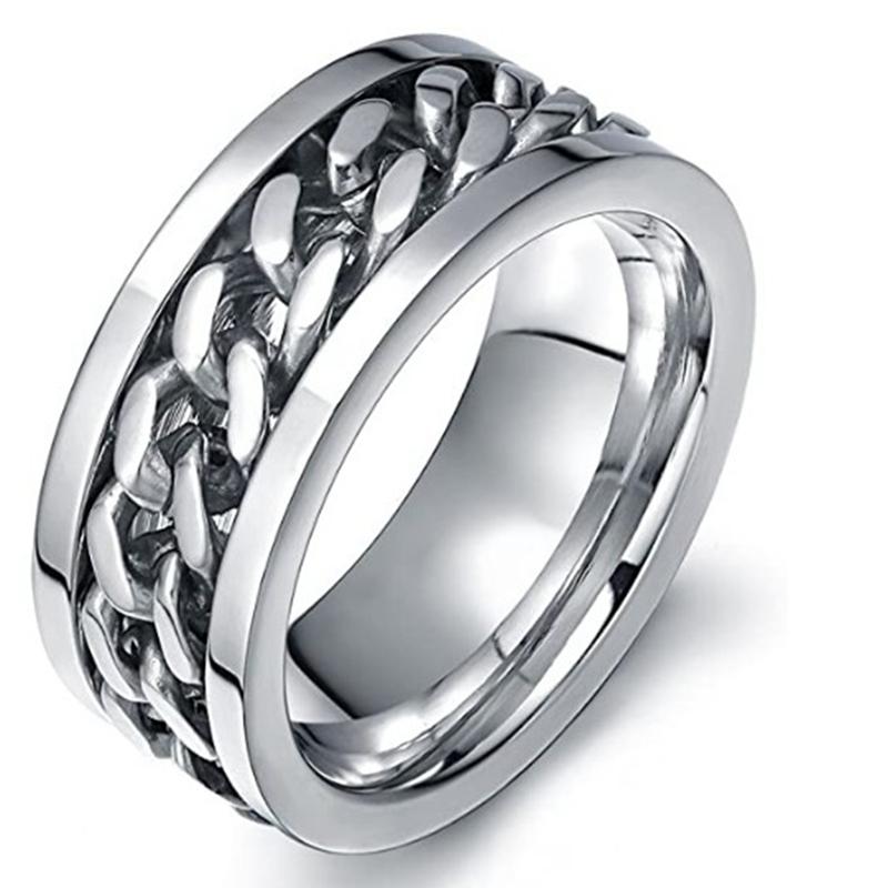 Ins Stainless Steel Rotatable Chain Link Men's Spinner Ring Couple Ring  Punk Women Man Corkscrew Ring   for Party Gift
