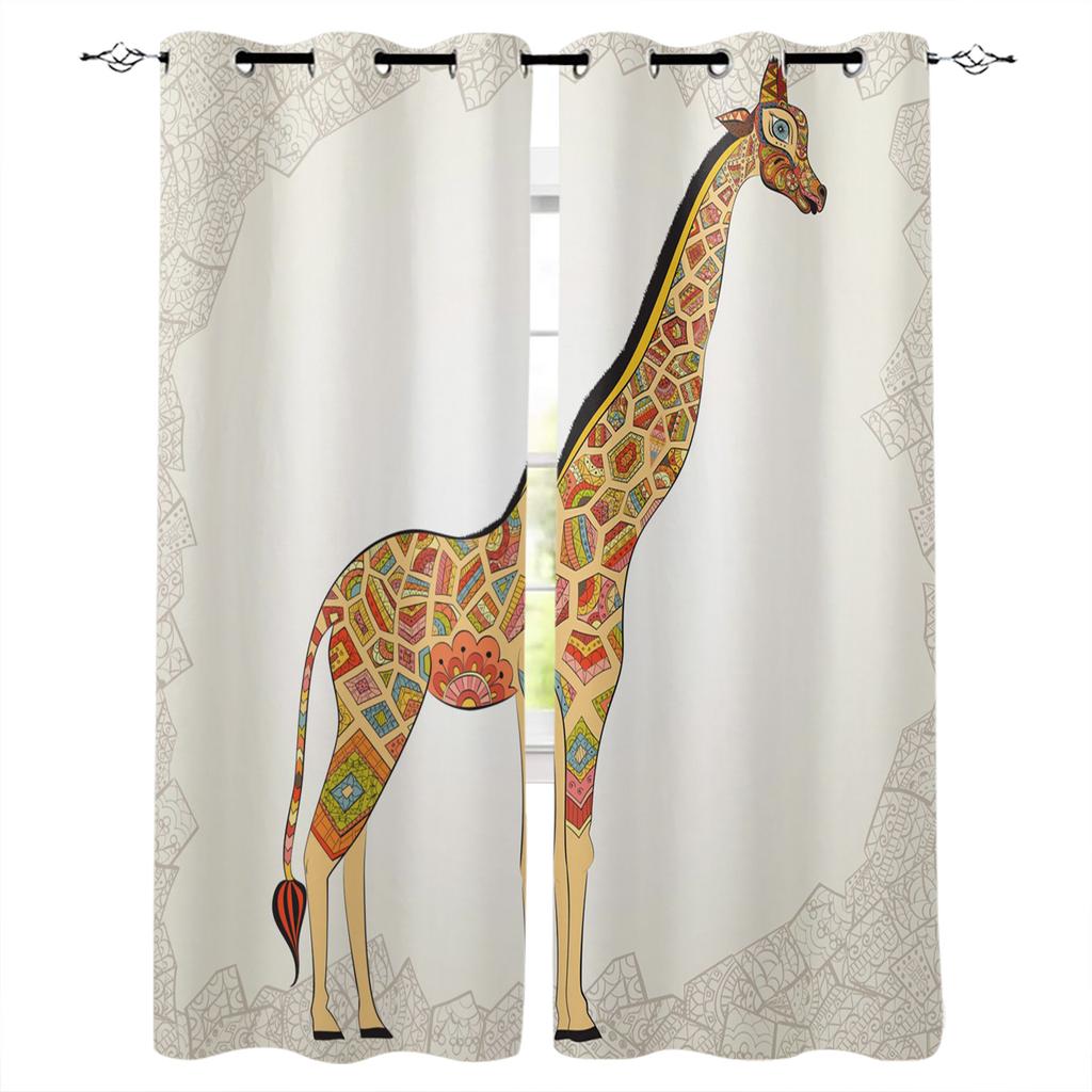 Fun Giraffe Animal White Blackout Curtains For Living Room Bedroom Window Treatment Blinds Drapes Kitchen Curtains
