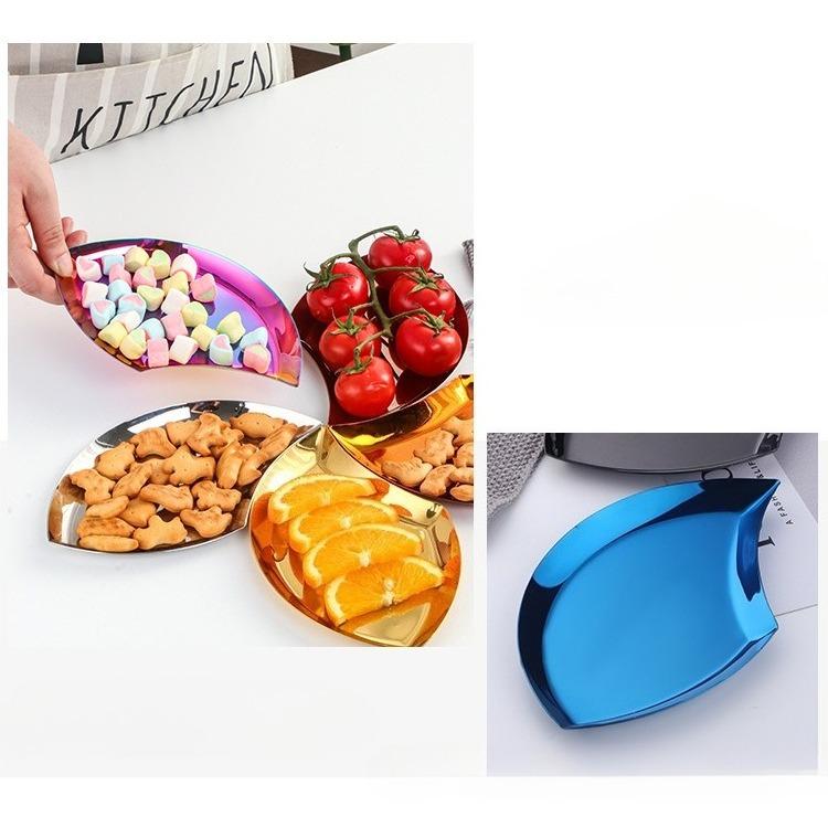 Creative metal jewelry ring plate, stainless steel, leaf shaped, fruit, dried fruit, storage plate, afternoon tea plate