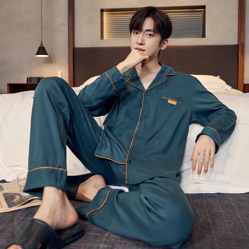 

Мужская антибактериальная пижама класса А из чистого хлопка - новинка 2025 года, кардиган с длинными рукавами, повседневная домашняя одежда 3XL