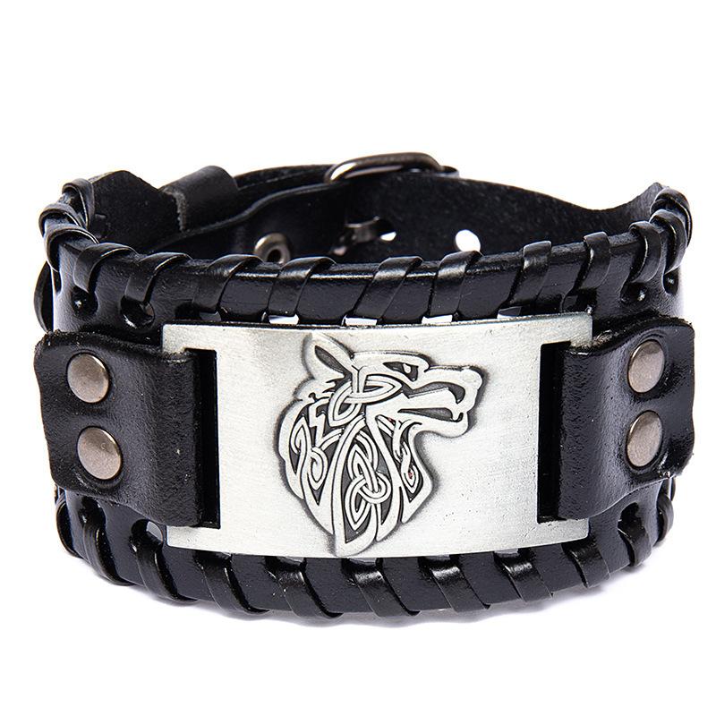 HNSP Wolf Rune Wrap Viking Leather Bracelet For Men Vintage Wide Bracelet Male  Accessory