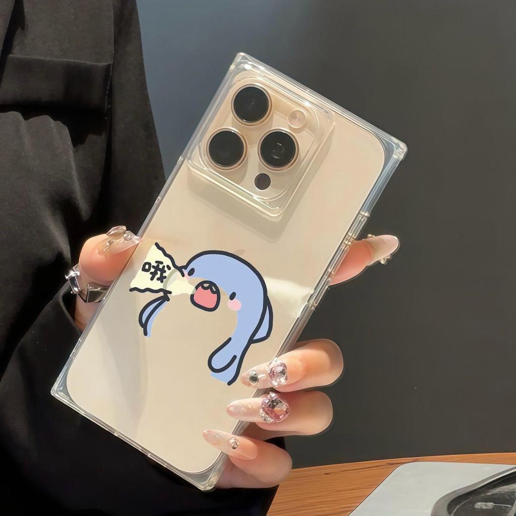 Square Back Tube Protection Clear Case For iPhone 12 16 ProMax 14 Pro Max 13 15 Plus 11 Anti-Oxygen,Eating Full, Little Monster Pattern Casing