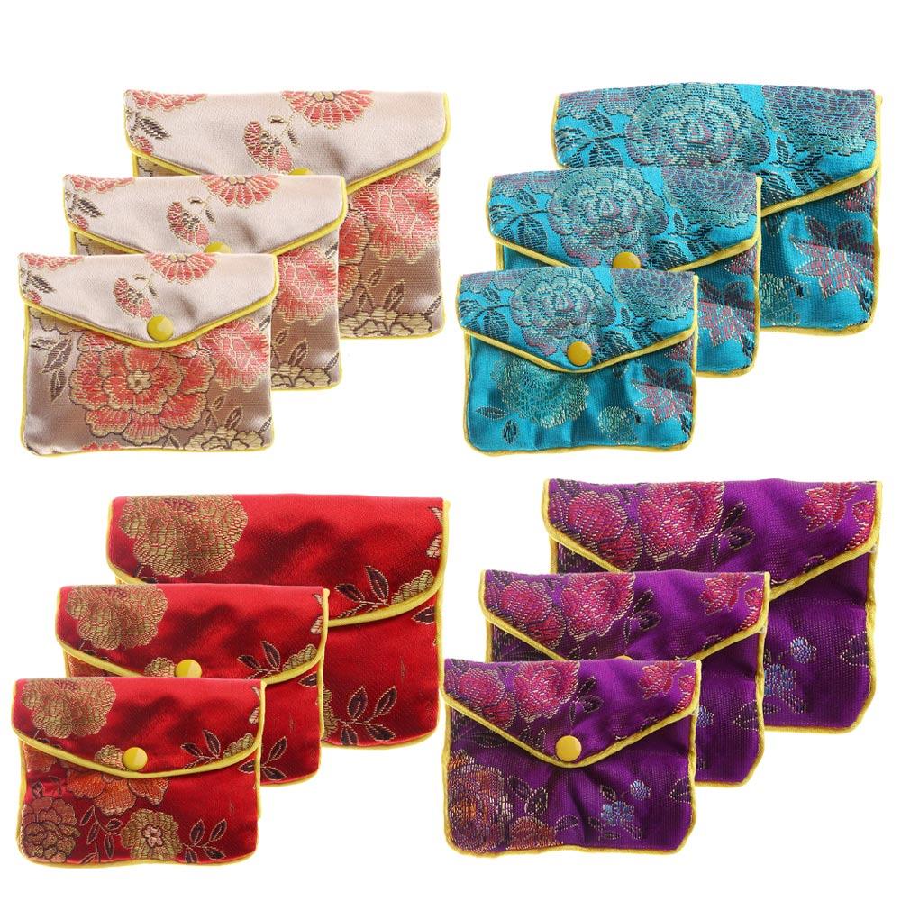 Container Purse Silk Embroidery Floral Coin Purse Snap Handmade Chinese Buckle Wallet Jewelery Bag Handbags Jewelery Storage