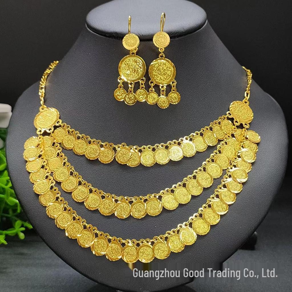 Dubai 24k Gold Necklace & Earrings Wedding Jewelry Set