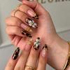 Rhinestone Inlaid Press On False Nails 24Pcs 3D Pink Flower Almond Fake Nails for Bridesmaid Wedding Event