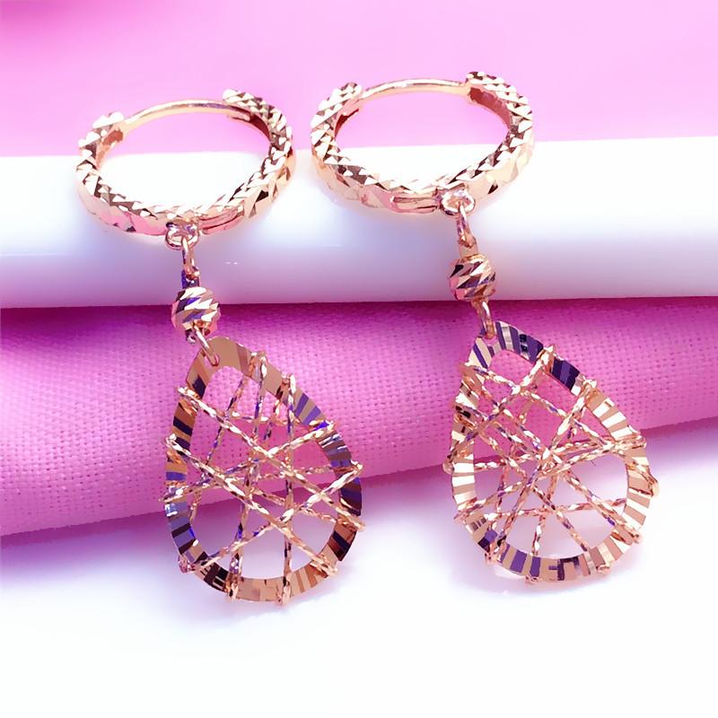 Exquisite Russian Purple Gold Hollow Water Drop Earrings Smart And Shiny Rose Gold Brushed Earrings Fashion Jewelry