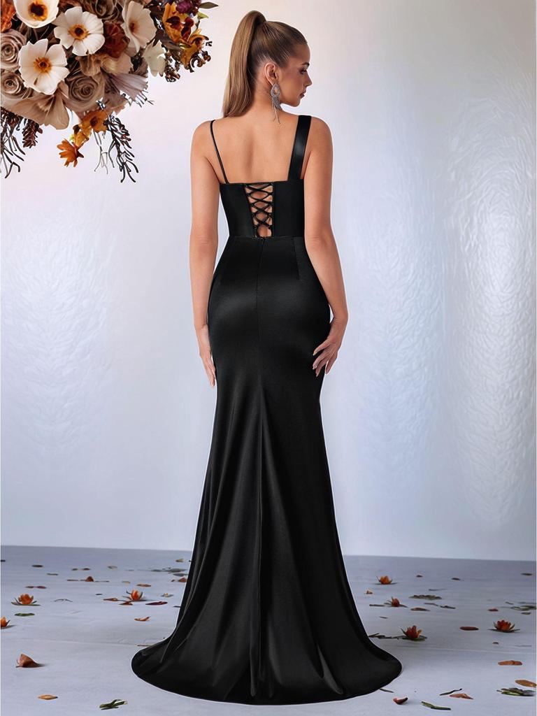 Elegant Women's One-Shoulder Spaghetti Strap Long Evening Gown