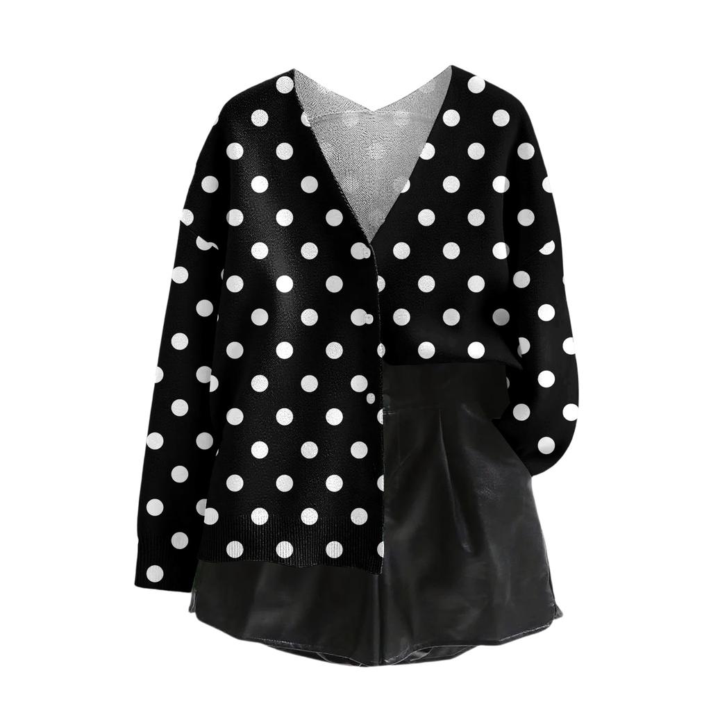 Women's V Neck Top Printing Thickened Plush Cashmere Warm Long Top