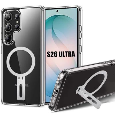 Case for Samsung Galaxy S26 Ultra, Shockproof Transparent Silicone with Adjustable Silver Stand