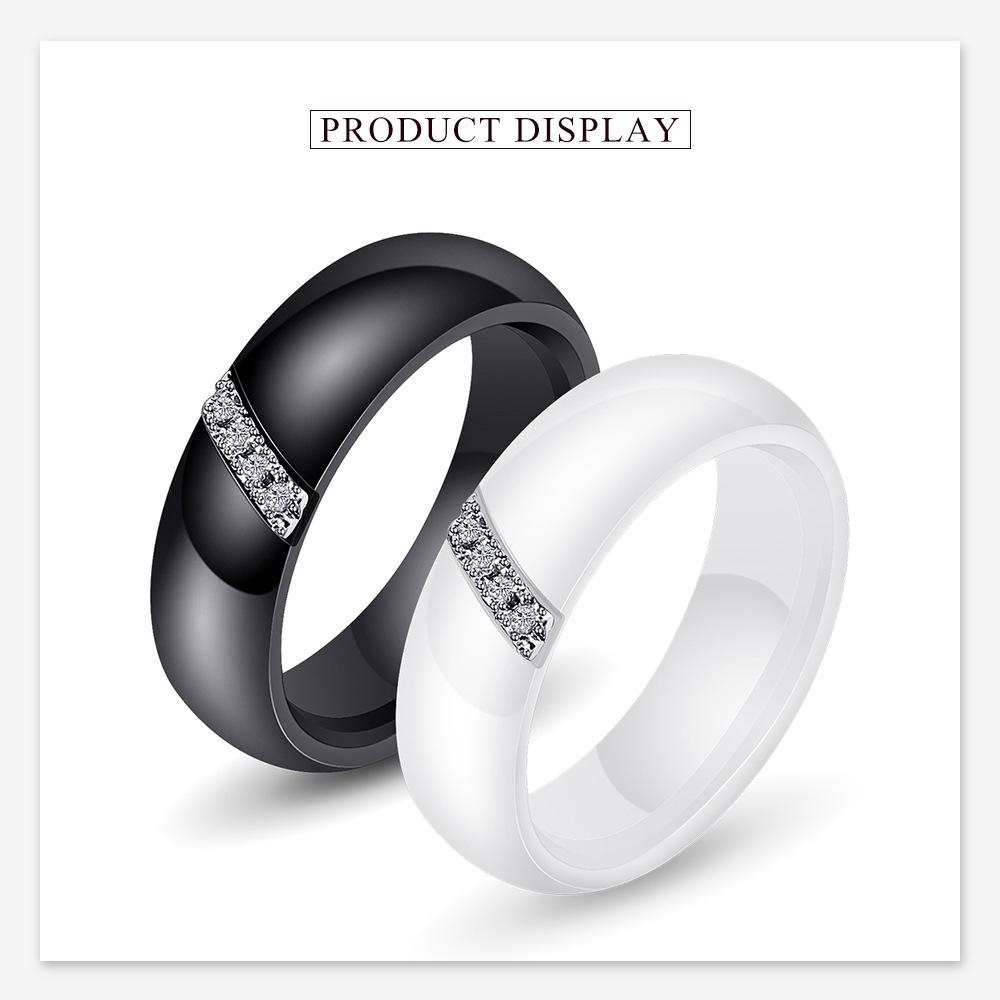 Elegant 6MM Beveled Ceramic Ring with Zirconia Inlay - Versatile Unisex Design