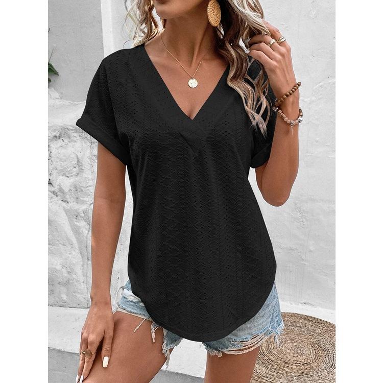 Women's Large Knitted Casual T-shirt Comfortable Loose Fit Round Neck Short Sleeve Tees for Plus Size Ladies