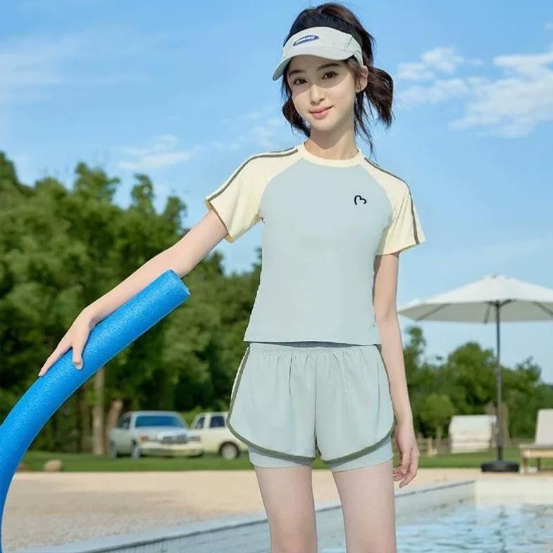 Swimsuit Women's Two-piece Set Sporty and Simple Polyester Suitable for Children and Students Beach and Hot Spring Swimsuits