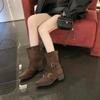 Französische spitze dicker Absatz kleine kurze Stiefel Damen 2025 neu Herbst Western Cowboy mittelhoher Schaft Martin Stiefel Stacking Stiefel