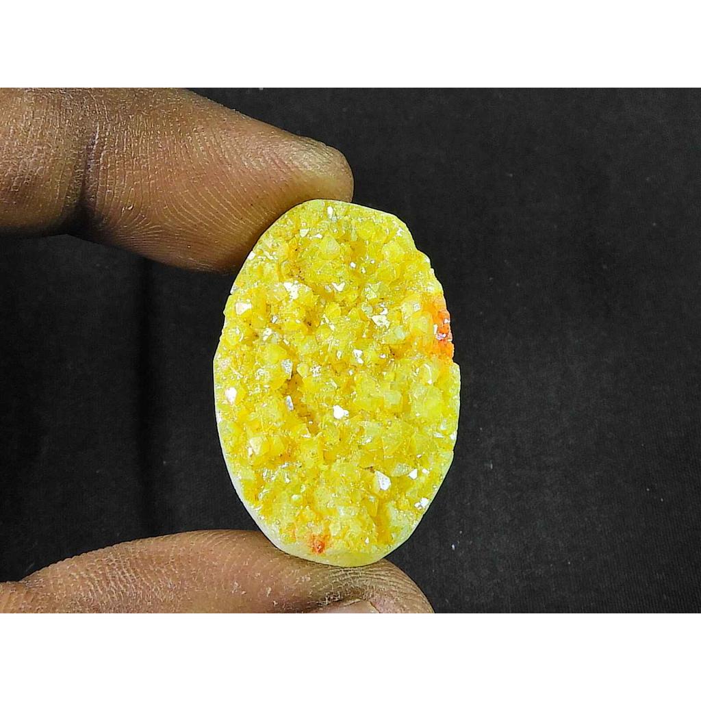 20X30X07MM Yellow Sugar Druzy Agate Oval Healing Loose Gemstone 21Cts. SK-4293